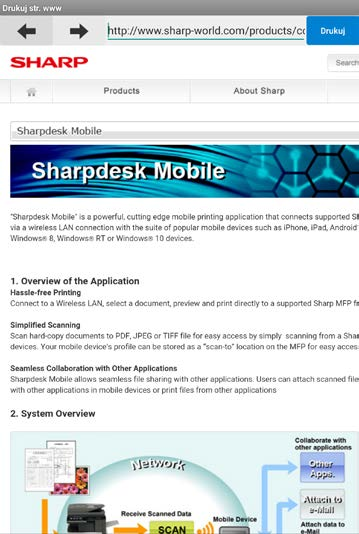 9 Drukowanie 9.3 Drukowanie stron WWW Można drukować strony WWW przeglądane przy pomocy opisywanej aplikacji. Uwaga: Urządzenie mobilne wymaga połączenia internetowego do przeglądania stron WWW. I.