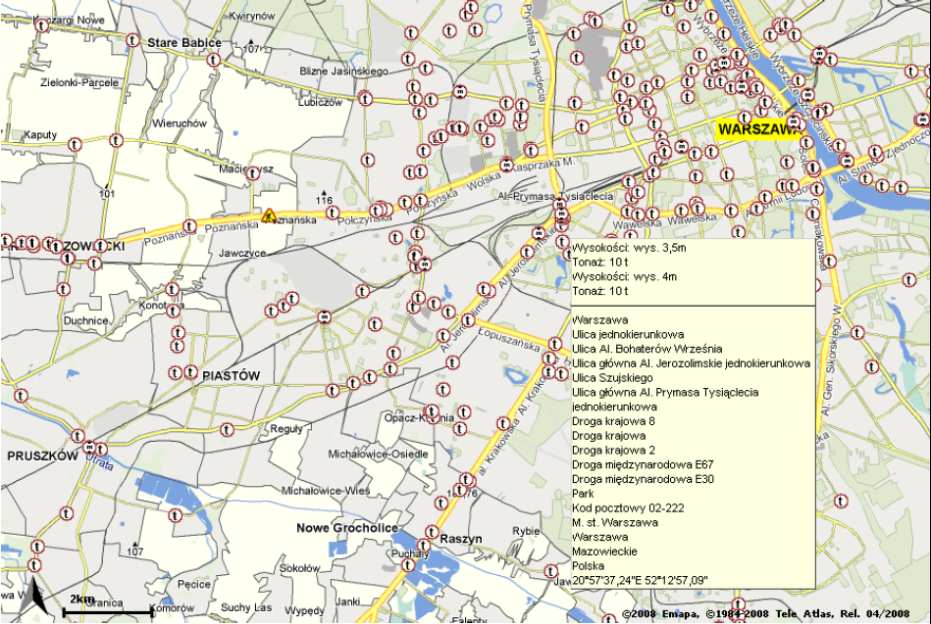 orientację oraz dotarcie do wyznaczonego celu. Baza tych danych obejmuje swoim zasięgiem autostrady i największe miasta: Warszawę, Kraków, Łódź, Poznań, Wrocław i Górnośląski Okręg Przemysłowy.