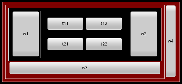 Rozmieszczenie przykład <LinearLayout android:layout_width="match_parent" android:orientation="horizontal" > <Button android:text="w1" android:layout_weight="1"