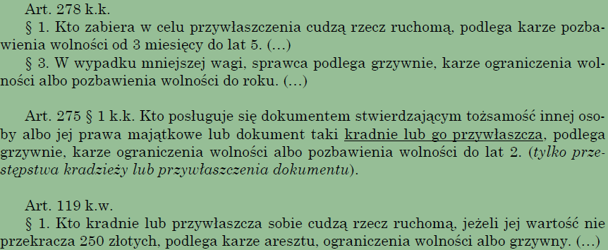 Kary za kradzież Źródło: MSWiA, Raport o