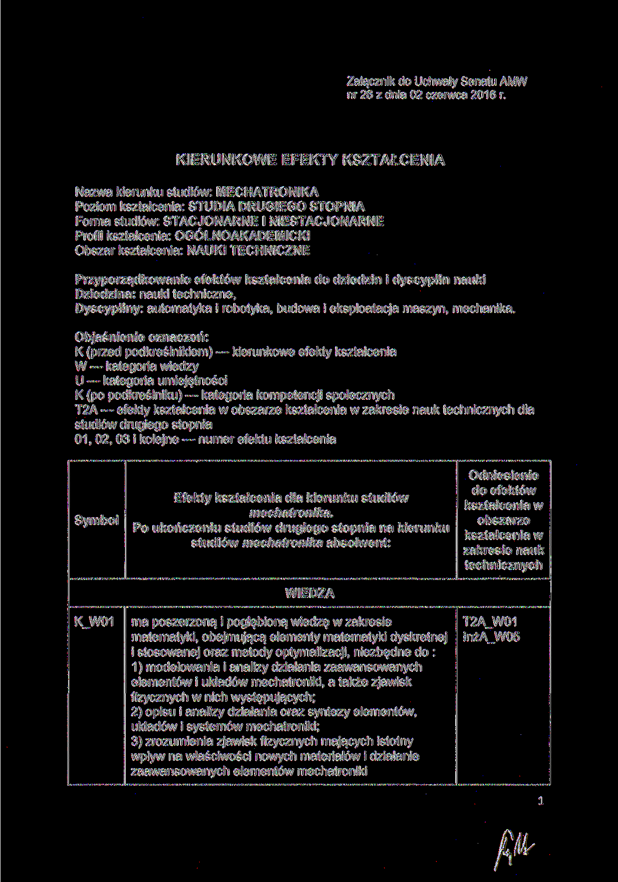 Załącznik do Uchwały Senatu AMW nr 26 z dnia 02 czerwca 2016 r.