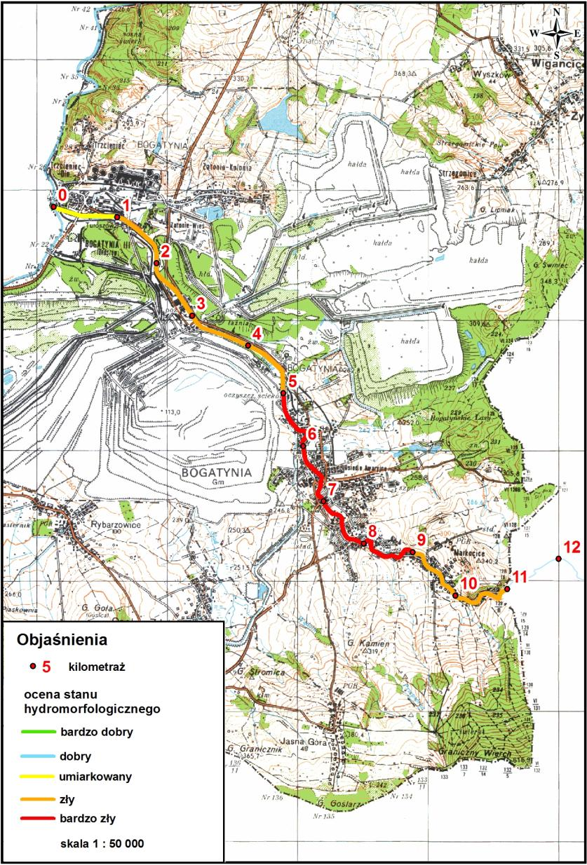 Propozycja wykorzystania oceny Ryc. 2. Wynik oceny stanu hydromorfologicznego na rzece Miedziance Fig. 2. The results of the Miedzianka River hydromorphological assessment Rzeka otrzymała średnią ocenę całkowitą 48,3 pkt.