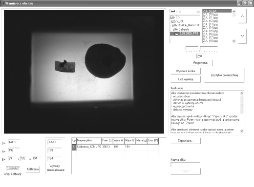 Interface of the computer software (a) and view of the object studied in the software working window (b) Następnie obraz badanego