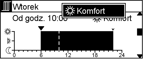 W tym przykładzie 10:00. 12. ½ w celu potwierdzenia. 13. Á/Â dla nastawienia wymaganej temperatury. W tym przykładzie Normalna. 14.