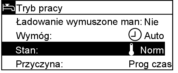 Kontrola temperatur i stanów roboczych (ciąg dalszy) Możliwości odczytu Stan roboczy tryb letni/zimowy Menu główne > Ogrzewanie > Mieszkanie > Tryb letni > Stan Tryb pracy c.w.u. Menu główne > C.w.u. > Tryb pracy > Stan Temperatura wymagana i rzeczywista c.