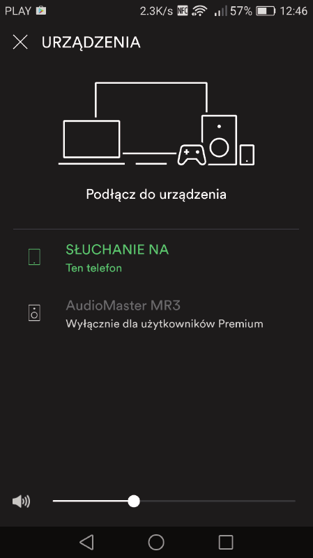 posiadać konto premium. Dostępny jest bezpłatny okres próbny (miesiąc), więcej informacji pod adresem: http://www.spotify.com/freetrial.