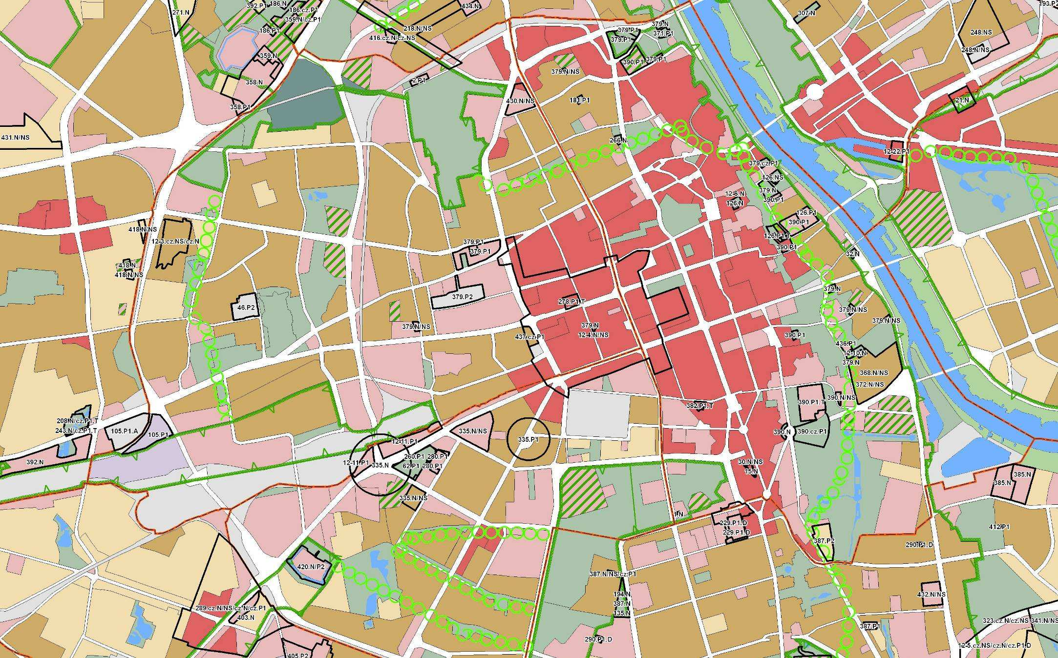 SCHEMAT IX rejony wniosków Śródmieście wnioski dodatkowe wniesione w 2012r. (nr i opis wg zał.