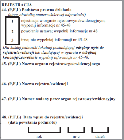 korespondencję. W przypadku zakładania skrytki pocztowej należy zaznaczyć pozycję 3 i wypełnić pola ponumerowane we wniosku RG-1 jako 33 do 43.