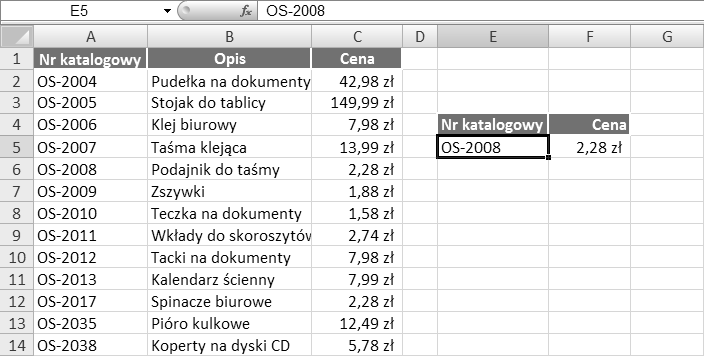 W komórce, do której wstawiłeś formułę, pojawi się wynik wyszukiwania odpowiadający podanej wartości. 8 Wpisz inną, poszukiwaną wartość.