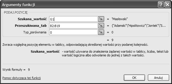 Na ekranie pojawi się okno dialogowe Argumenty funkcji. 7 Kliknij komórkę zawierającą poszukiwaną wartość (lub po prostu wpisz jej adres).