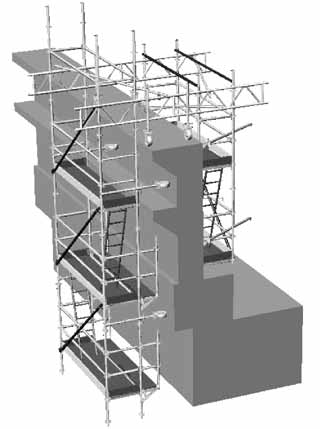 3.6. Rusztowanie wiszące Rusztowania wiszące stosuje się w sytuacjach, gdy nie ma możliwości posadowienia rusztowania, np.