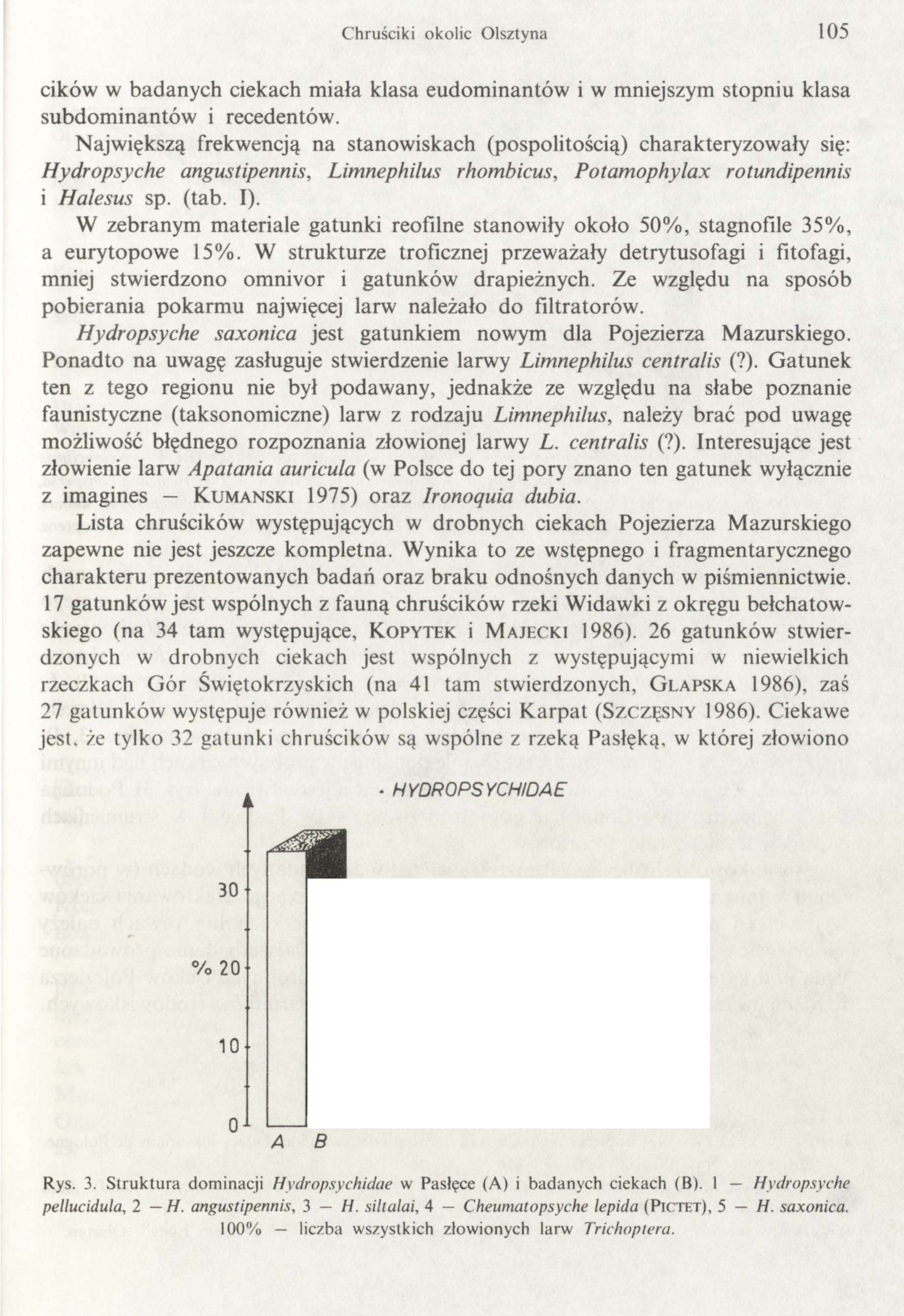 Chruściki okolic Olsztyna 105 cików w badanych ciekach miała klasa eudominantów i w mniejszym stopniu klasa subdom inantów i recedentów.