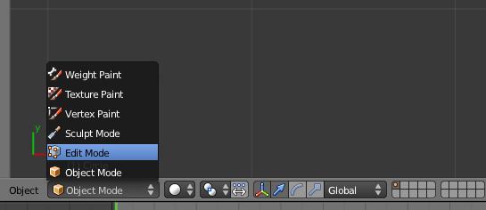 i klikamy lpm. Podstawka W kolejnym kroku zmieniamy dotychczasowy tryb obiektu na tryb edycji: W lewym dolnym rogu rozwijamy menu Object Mode i wybieramy Edit Mode.