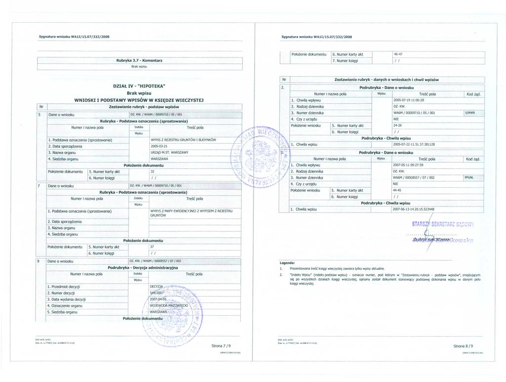 Rubryka 3.7 - Komentarz Położenie dokumentu 6. Numer karty akt 7.