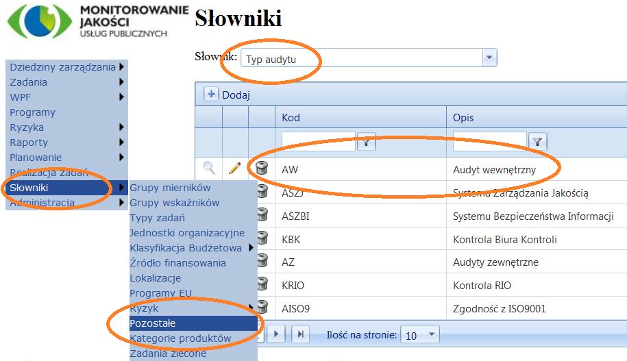 Rysunek 87 Definiowanie typów badań Zdefiniowany typ badań audytowych pozwala na przystąpienie do definiowania planów badań; każdy plan badań posiada trzy określające go parametry, tj.: Typ badań (np.