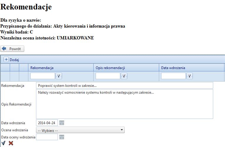 Rysunek 106 Wprowadzanie wyników badań oraz rekomendacji, cz.