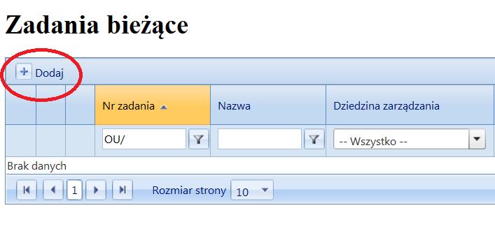 Rysunek 69 Menu aplikacji MJUP W pierwszej kolejności należy wybrać to zadanie budżetowe, którego jest się koordynatorem. Należy wpisać numer zadania (w edytowalnym polu filtra dla kolumny pt.