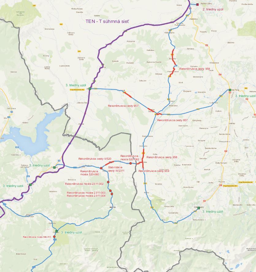 Poprawa dostepu do sieci TEN-T poprzez modernizacje dróg obszaru Podhala i powiatu Tvrdošín Celem głównym projektu jest poprawa mobilności
