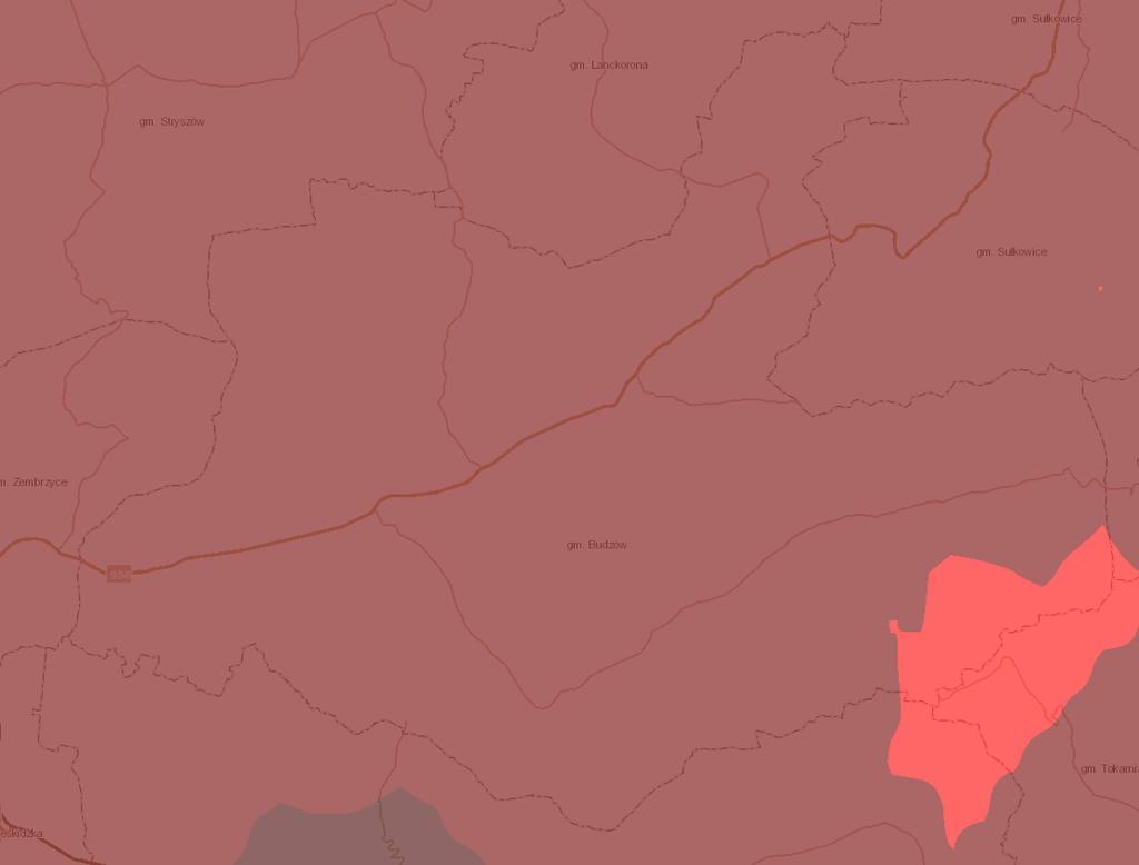 Benzo(a)piren Rozkład stężeń średniorocznych benzo(a)pirenu dla gminy Budzów, wskazuje