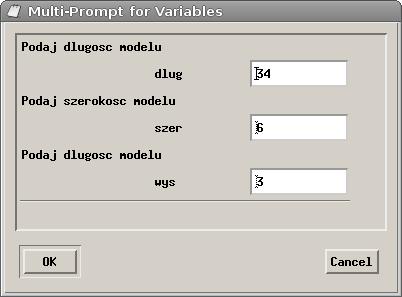 Okna dialogowe Okna dialogowe - multipro Komenda multipro służy do generowania list zapytań o parametry. Efektem jej wykorzystania jest pojawienie się okna dialogowego z pytaniami o parametry.