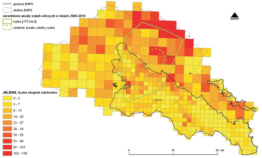 Monitoring zwierząt drapieżnych Wataha stuposiańska Jest to obecnie największa liczebnie oraz obszarowo grupa wilków zachodząca na obszar BdPN. Areał o wielkości min.