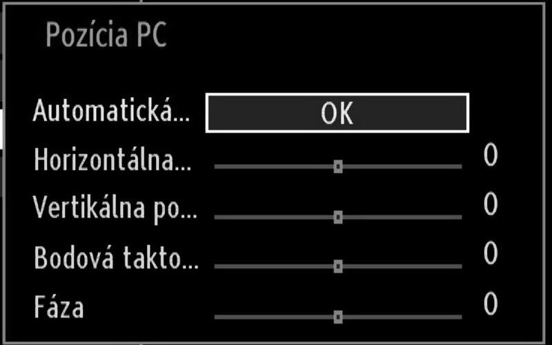 V režme VGA (PC) niektoré položky z ponuky Obraz nebudú dostupné. Namiesto toho sa pridajú nastavenia režimu VGA k nastaveniam obrazu v režime PC.