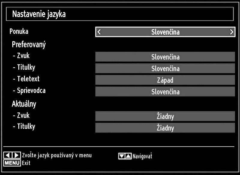 Konfigurácia preferencií jazyka Pomocou tejto ponuky môžete pracovať s nastaveniami jazyka.