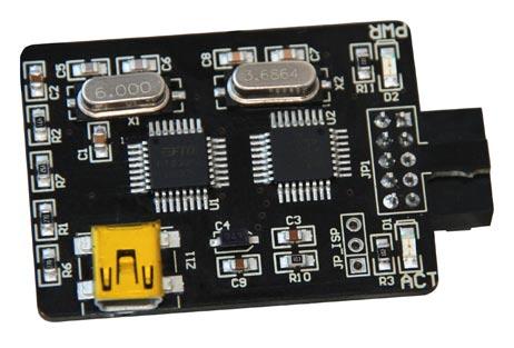 4 ZL22PRG programator ISP mikrokontrolerów AVR z interfejsem USB (zgodny z STK500 v2) Elementy sygnalizacyjne Programator ZL22PRG wyposażono w diody LED: ACT sygnalizującą aktywność programatora; -