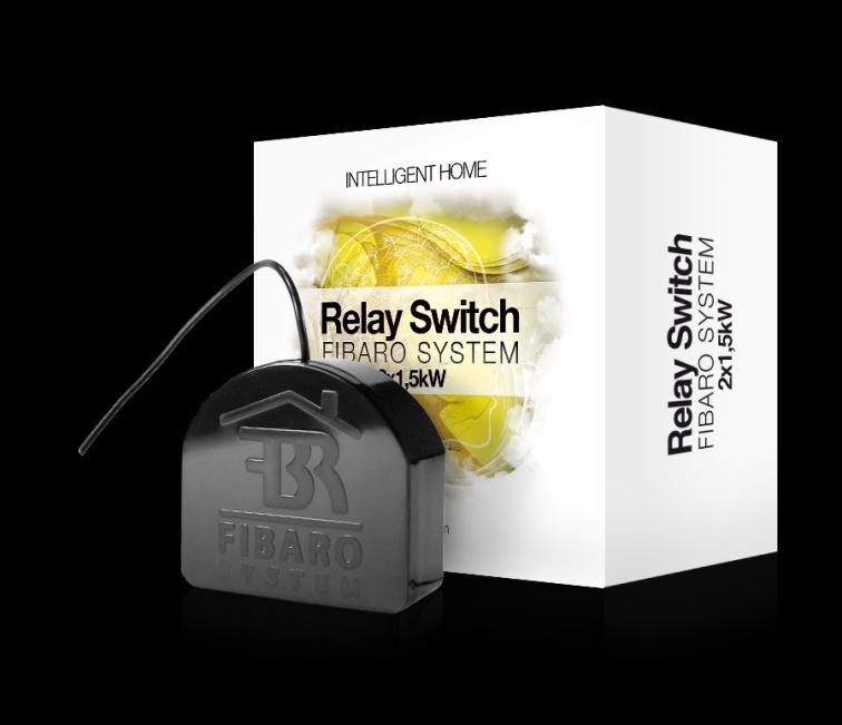 Elementy Systemu Fibaro Relay Switch Obsługuje 1 bądź 2 obwody (1x3 kw / 2x1,5 kw), Może sterować napięciem innym niż sam jest zasilany, Sterowanie przez urządzenia