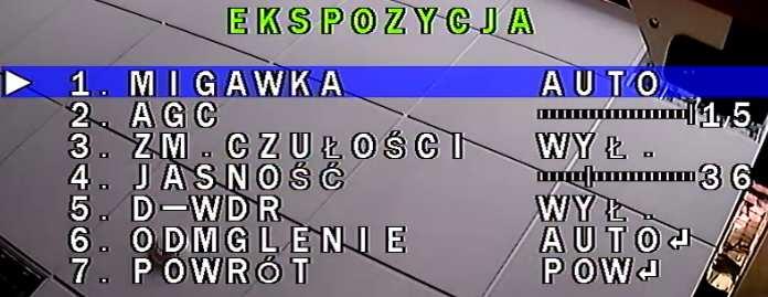 7 Menu OSD kamery AHD By wywołać MENU OSD, należy wcisnąć przycisk manipulatora na kablu kamery. Ruch manipulatora w górę i w dół przemieszcza pole podświetlenia wyboru.