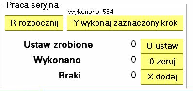 ALT+U pozwala na ustawienie iloci wykonanych sztuk. Uwagi dodatkowe: Jeeli sterownik jest włczony to silniki krokowe s cigle zasilane, co uniemoliwia rczne przesunicie stolika.