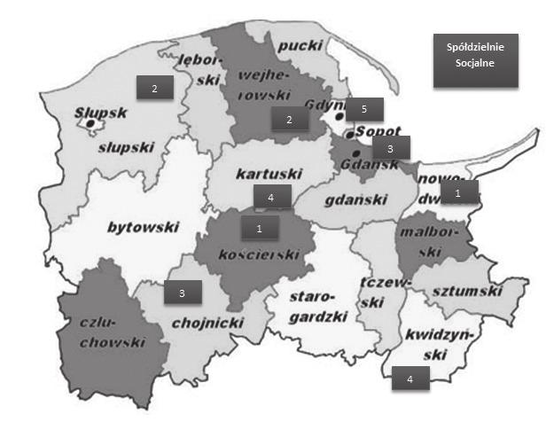 Joanna Woźniczka - Ekonomia społeczna na Pomorzu... Najwięcej pomorskich NGO działa w obrębie swojej gminy (29%), następnie powiatu (22%), województwa (19%) oraz kraju (16%).