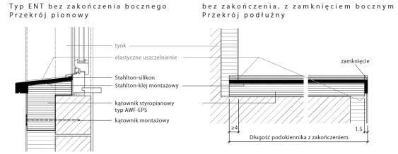 Podokienniki ECOMUR typ EN / ENT / EJ (detale konstrukcyjne 1:10, ocieplenie zewnętrzne) Podokienniki ECOMUR typ EN / ENT / EJ (detale