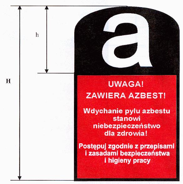 , ale niezabezpieczone trwale przed emisją włókien azbestu, podlegają oznakowaniu na elementach pionowych na całym odcinku drogi, po każdym skrzyżowaniu z