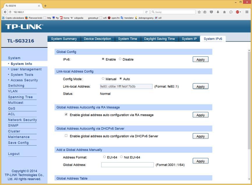 Tutaj konfiguryjemy adres IPv4 urządzenia: A w tej zakładce adres IPv6: W ustawieniach User