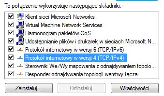 4. Sprawdź czy są zaznaczone Klient Sieci Microsoft Networks,