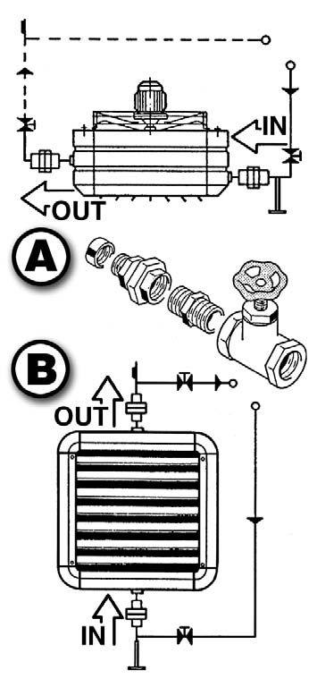 Przymocuj 4 łapy montażowe do urządzenia przy pomocy śrub. B4. Podnieś nagrzewnicę przy pomocy odpowiedniego urządzenia oraz przymocuj ją do zawiesi.