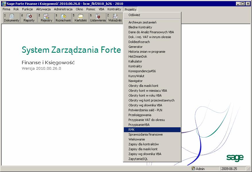 2 2 Podręcznik użytkownika Forte Rozliczenia Międzyokresowe Kosztów Moduł Forte Rozliczenia Międzyokresowe Kosztów można również uruchomić z menu Projekty wybierając polecenie RMK. Rys.