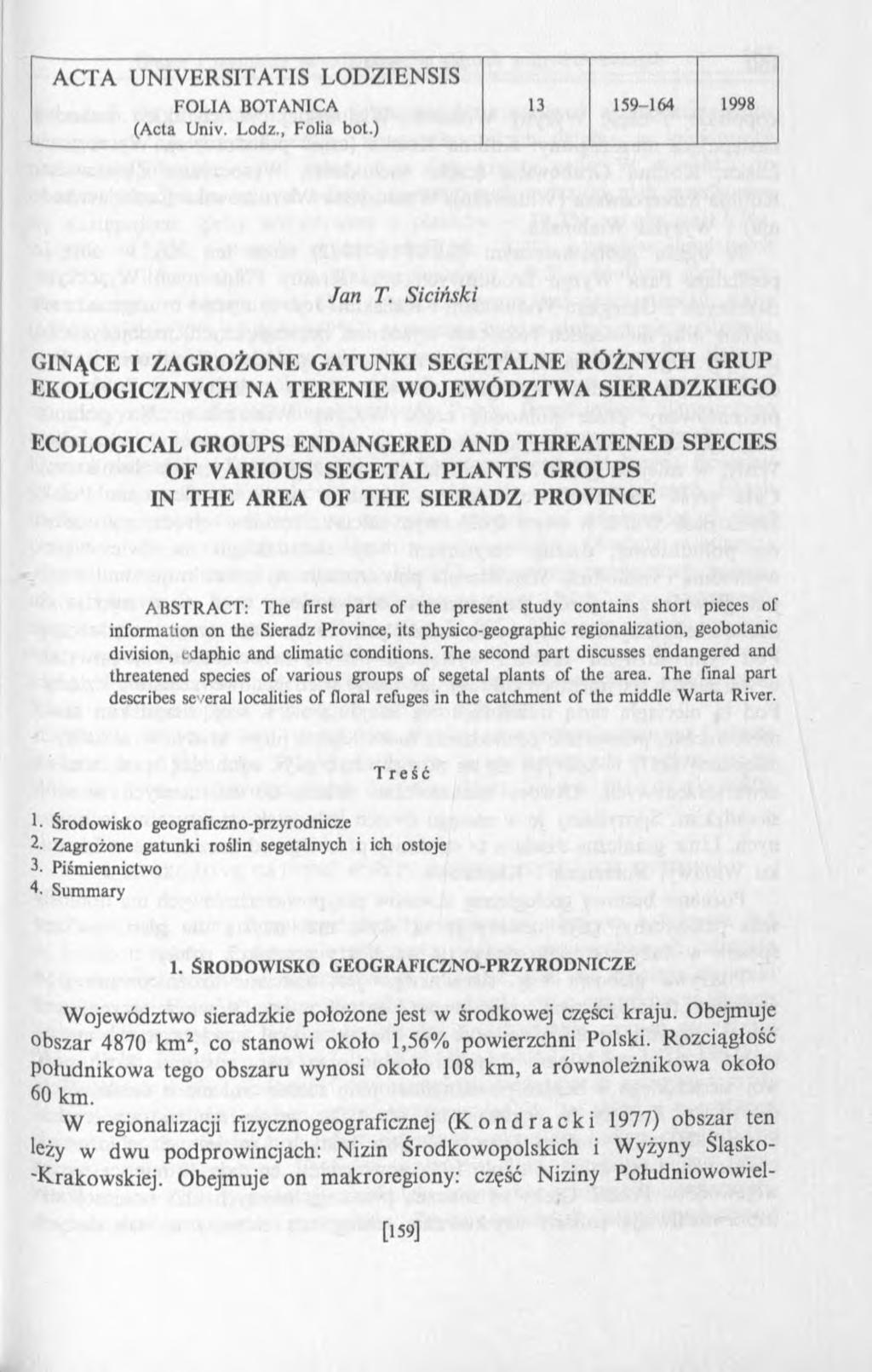 ACTA UNIVERSITATIS LO DZIENSIS FOLIA BOTANICA 13 159-164 1998 (Acta Univ. L odz, Folia bot.) Jan T.