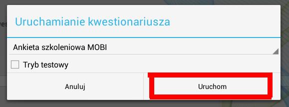 Kolejnym krokiem jest decyzja (podobnie jak w przypadku CADAS-a na laptopach) o trybie wykonania ankiety, tzn.