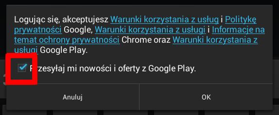 W oknie Zaloguj się należy wprowadzić login i hasło utworzonego konta Googla i nacisnąć