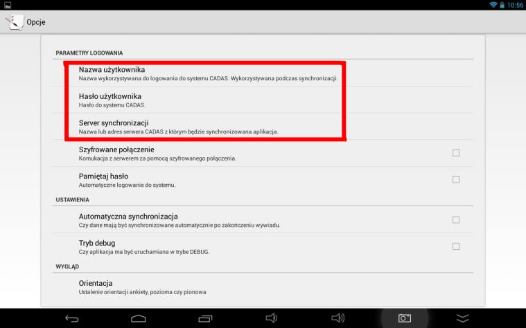 4. Obsługa CADAS-a w wersji MOBI W momencie gdy Ankieter otrzymuje od Państwa świeżo przeinstalowany tablet to pierwszym jego krokiem musi być skonfigurowanie 3 podstawowych elementów, tzn.
