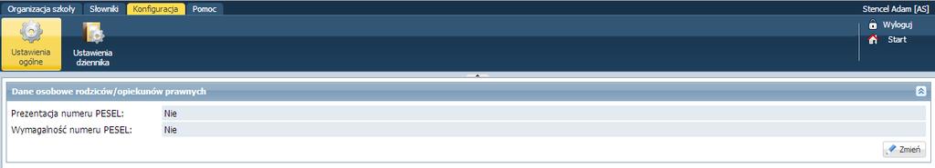 Podstawy pracy w module Administrowanie Konfigurowanie systemu Przed rozpoczęciem pracy w systemie musimy zdecydować: czy chcemy gromadzić numery PESEL rodziców/opiekunów prawnych uczniów i czy