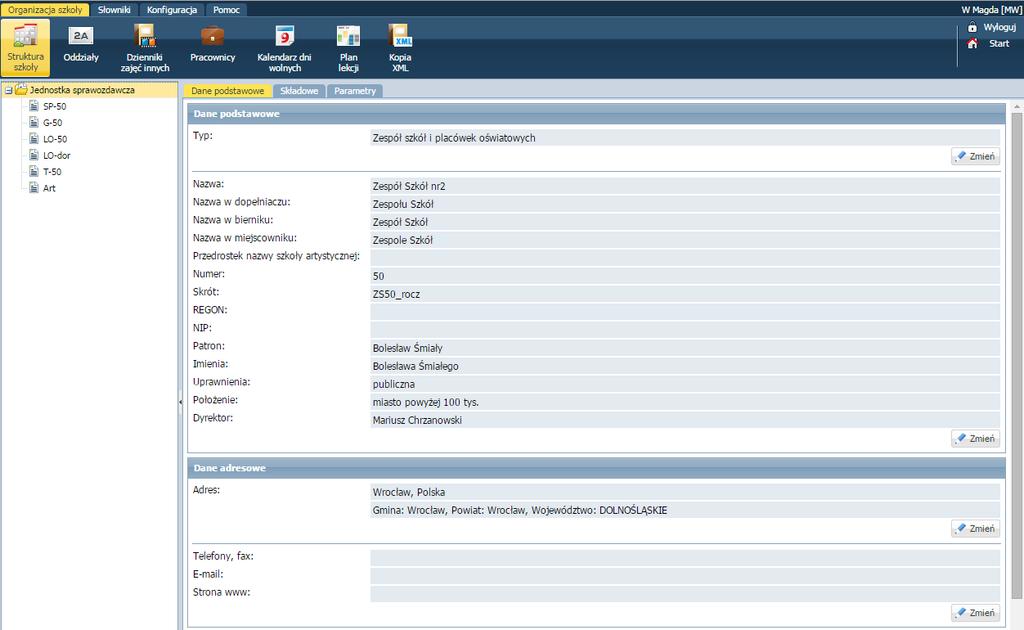 Wprowadzanie danych jednostki sprawozdawczej Opis struktury szkoły Strukturę szkoły opisuje się w widoku Struktura szkoły po wskazaniu w drzewie danych gałęzi Jednostka sprawozdawcza.