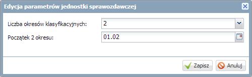 Karta Parametry Na karcie Parametry określa się dla całej jednostki sprawozdawczej: liczbę okresów klasyfikacyjnych (minimalnie mogą być dwa okresy, maksymalnie cztery), daty rozpoczęcia drugiego