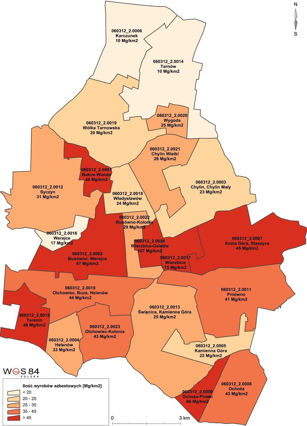 Mapa nr 2 Wyroby azbestowe w obrębach