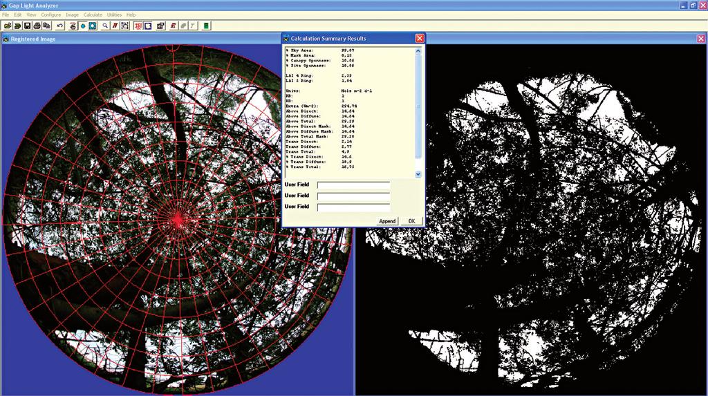 strony:makieta 1 10/6/2009 8:56 AM Strona 173 Wyniki i ich analiza Do analizy rastrowych zdjęć hemisferycznych wykorzystywane zostało oprogramowanie Gap Light Analyzer (v. 2.0) (ryc. 1).