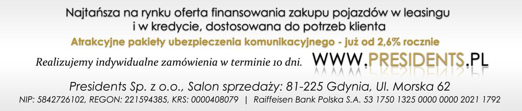 - Stała stawka pakietu ubezpieczenia przez cały okres finansowania; - Roczna gwarancja wypłaty pełnego odszkodowania od wartości fakturowej pojazdu, w przypadku szkody całkowitej lub kradzieży