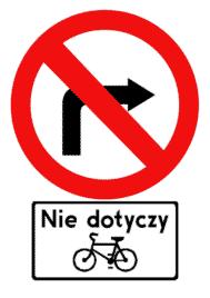 9. Ten znak nie dotyczy rowerów: A.