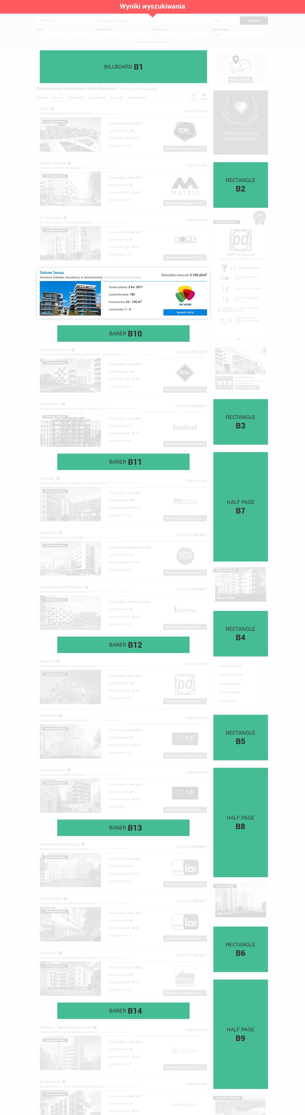 Wyniki wyszukiwania - wersja klasyczna BILLBOARD 2 Najbardziej widoczna reklama na stronie listingów inwestycji w określonym regionie.